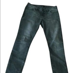 Denim/Vegan Leather Straight Leg Jeans